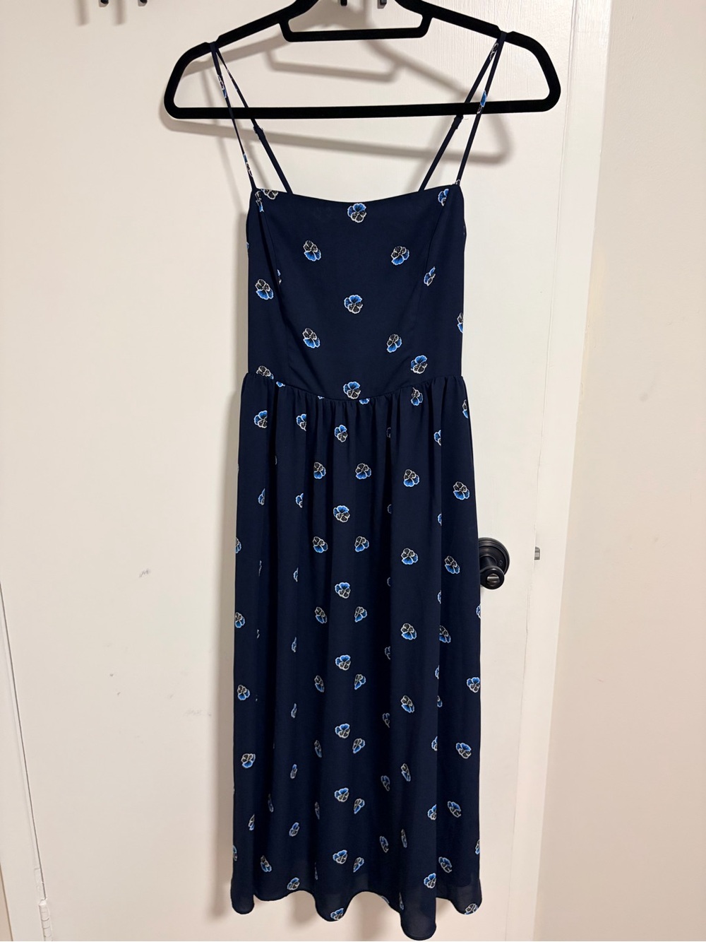 Babaton Navy Floral Spaghetti-Strap Maxi Dress